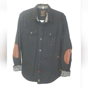 CPO Provisions Shacket Shipman Supply Shirt Jacket Large Black Denim Elbow Pads